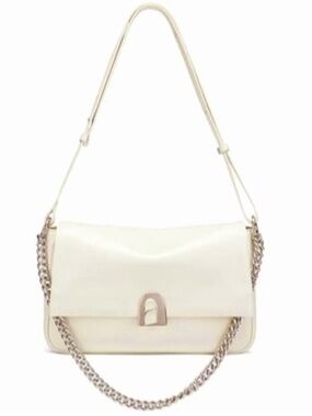 Cream Leather Shoulder Bag with Chain Strap